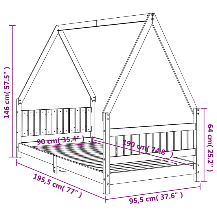 Giroletto per Bambini Bianco 90x190cm in Legno Massello di Pino 834508