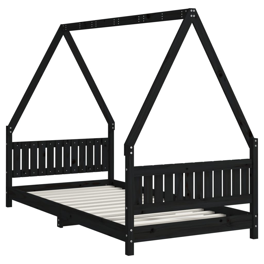 Giroletto per Bambini Nero 90x190 cm in Legno Massello di Pino 834509