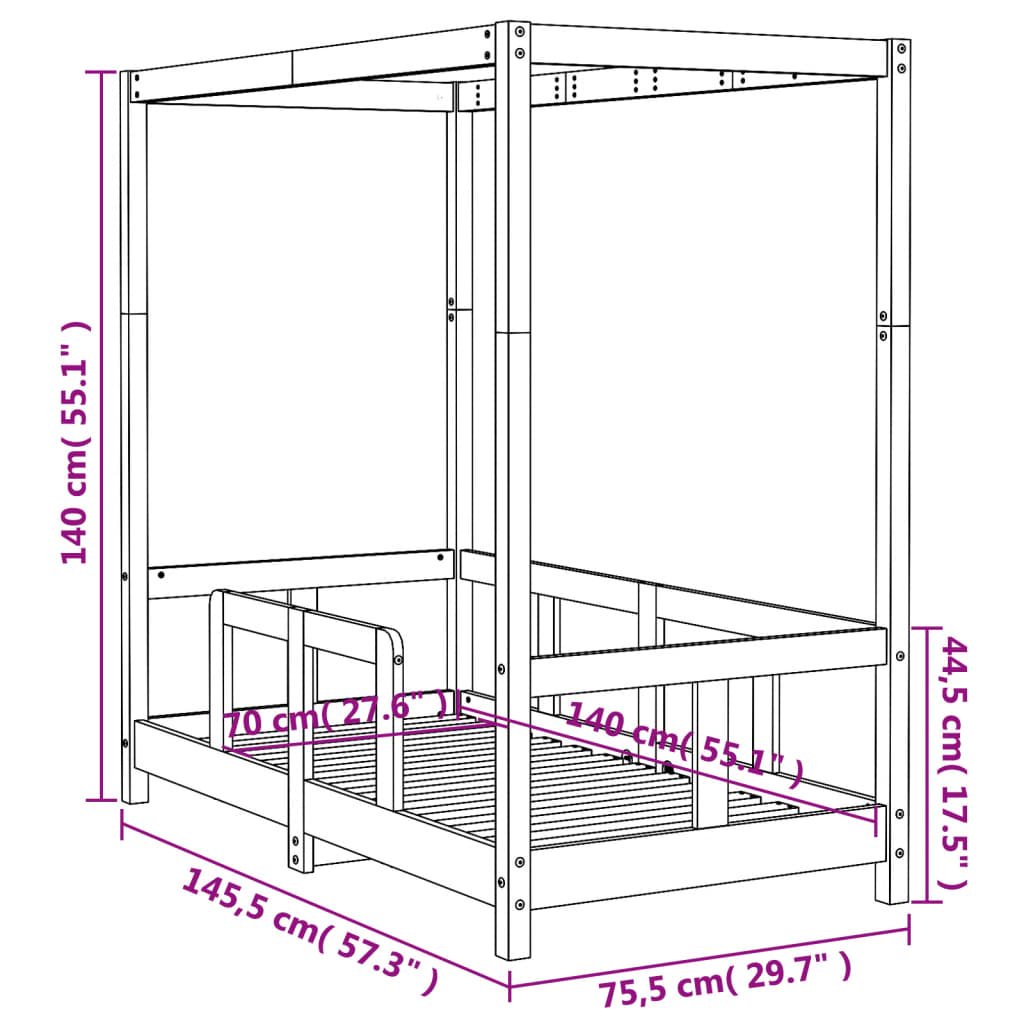 Giroletto per Bambini 70x140 cm in Legno Massello di Pino 834510