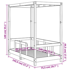 Giroletto per Bambini Bianco 70x140cm in Legno Massello di Pino 834511