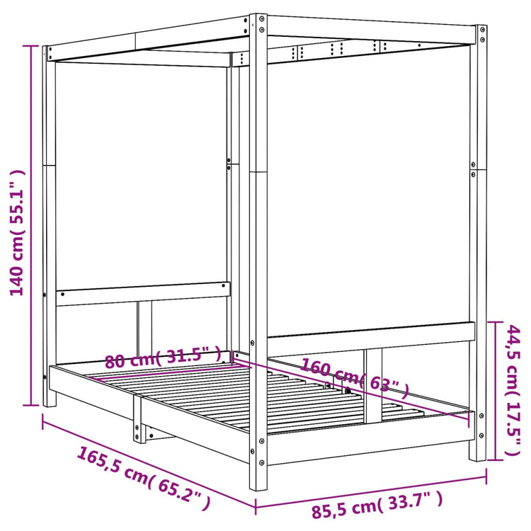 Giroletto per Bambini 80x160 cm in Legno Massello di Pino 834513