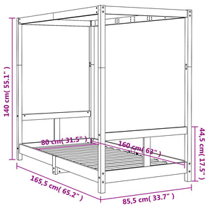 Giroletto per Bambini Bianco 80x160cm in Legno Massello di Pino 834514