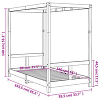 Giroletto per Bambini Nero 80x160 cm in Legno Massello di Pino 834515