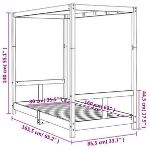 Giroletto per Bambini Nero 80x160 cm in Legno Massello di Pino 834515