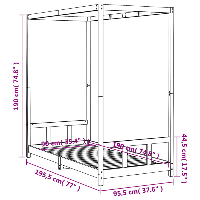 Giroletto per Bambini Bianco 90x190cm in Legno Massello di Pino 834517