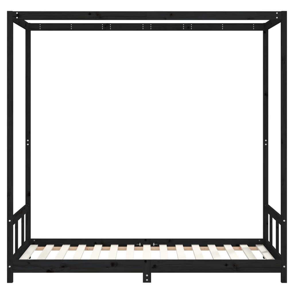 Giroletto per Bambini Nero 90x190 cm in Legno Massello di Pino 834518