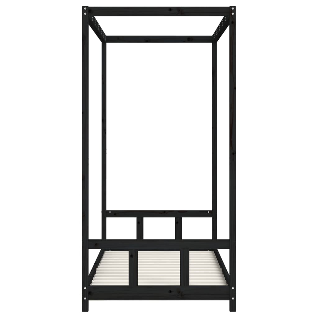 Giroletto per Bambini Nero 90x190 cm in Legno Massello di Pino 834518