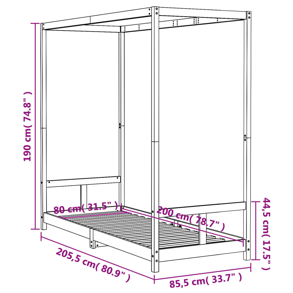 Giroletto per Bambini 80x200 cm in Legno Massello di Pino 834519