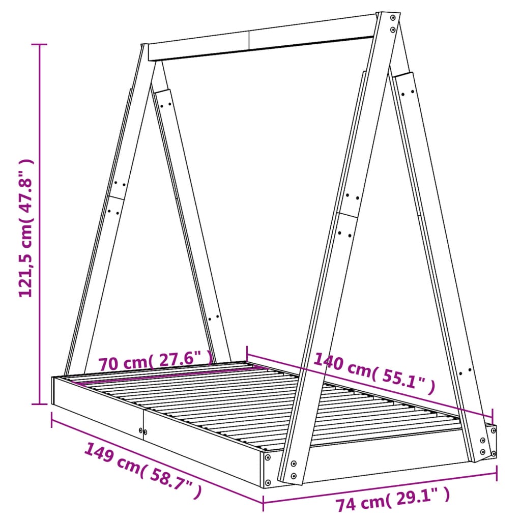 Giroletto per Bambini 70x140 cm in Legno Massello di Pino 834525