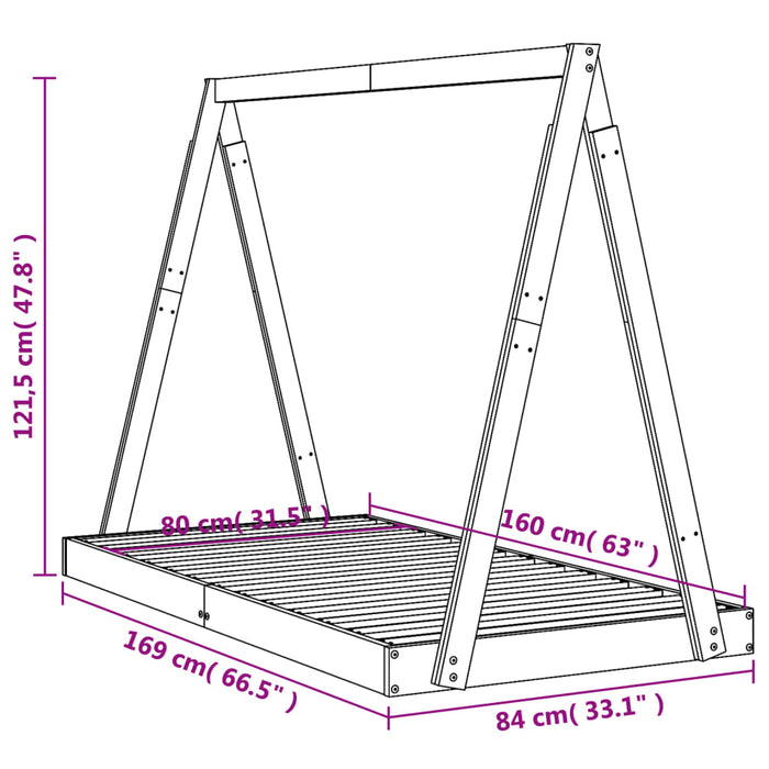 Giroletto per Bambini 80x160 cm in Legno Massello di Pino 834528