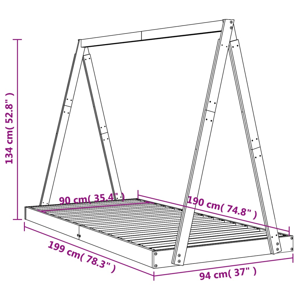 Giroletto per Bambini 90x190 cm in Legno Massello di Pino 834531