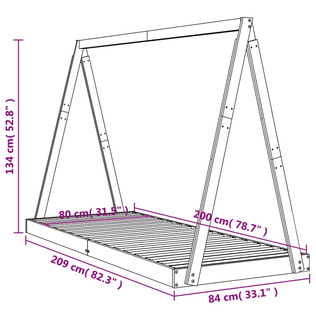 Giroletto per Bambini 80x200 cm in Legno Massello di Pino 834534