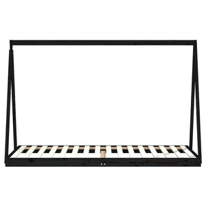 Giroletto per Bambini Nero 90x200 cm in Legno Massello di Pino 834539