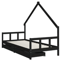 Giroletto per Bambini con Cassetti Nero 90x190 cm Massello Pino 834548