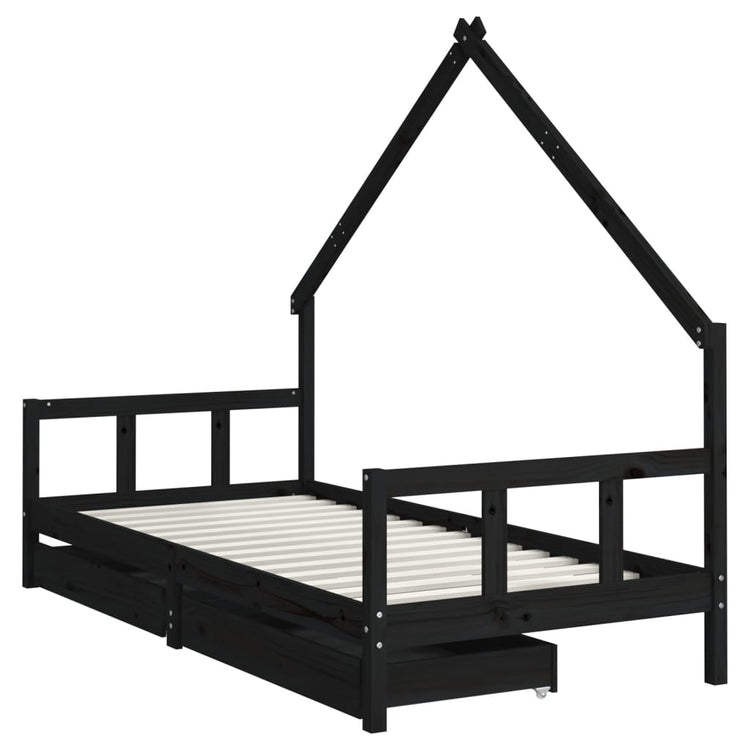 Giroletto per Bambini con Cassetti Nero 90x190 cm Massello Pino 834548