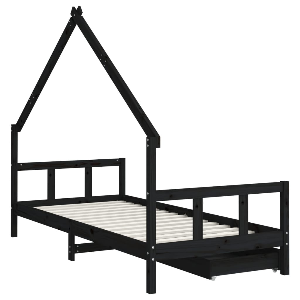 Giroletto per Bambini con Cassetti Nero 90x190 cm Massello Pino 834548