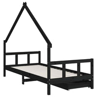 Giroletto per Bambini con Cassetti Nero 90x190 cm Massello Pino 834548