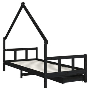 Giroletto per Bambini con Cassetti Nero 90x190 cm Massello Pino 834548