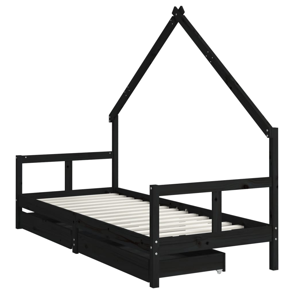 Giroletto Bambini con Cassetti Nero 80x200cm Massello di Pino 834551