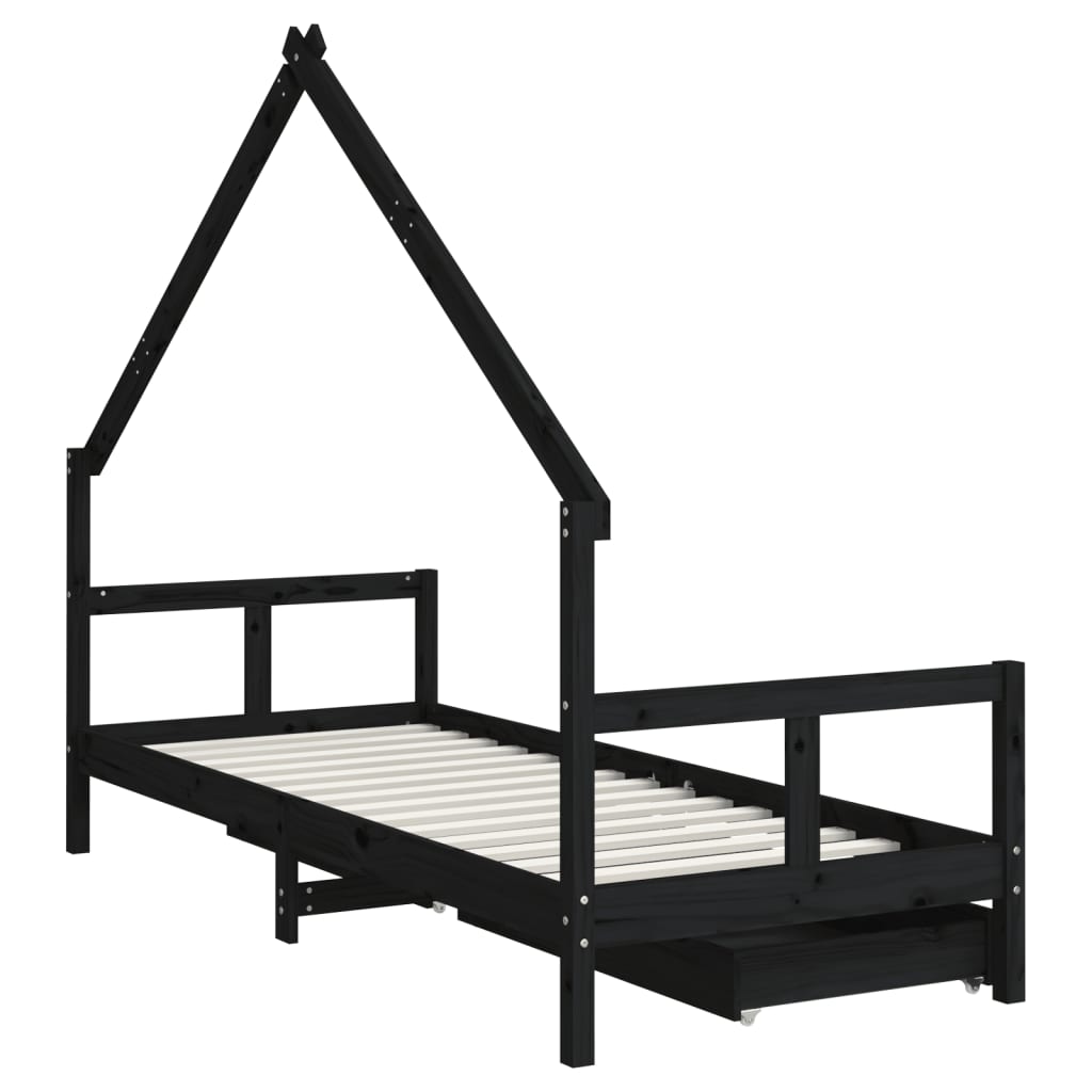 Giroletto Bambini con Cassetti Nero 80x200cm Massello di Pino 834551