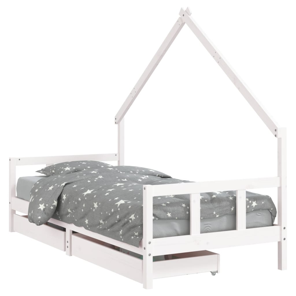 Giroletto Bambini con Cassetti Bianco 90x200cm Massello di Pino 834553