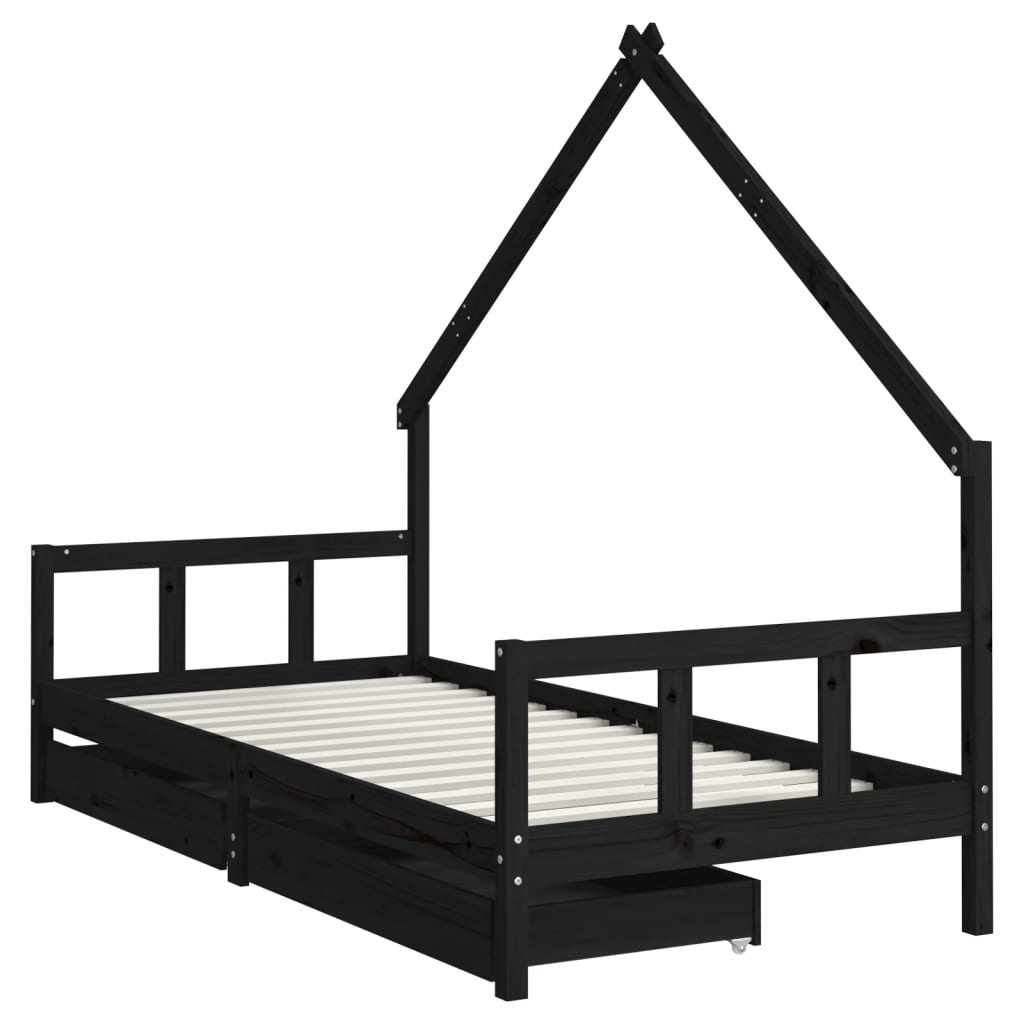 Giroletto Bambini con Cassetti Nero 90x200cm Massello di Pino 834554