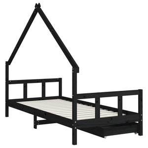 Giroletto Bambini con Cassetti Nero 90x200cm Massello di Pino 834554