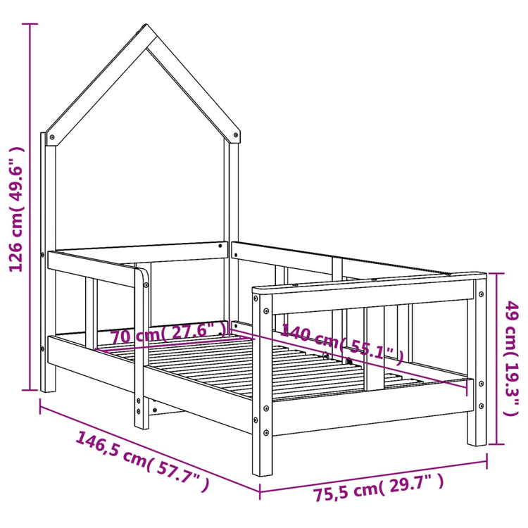 Giroletto per Bambini 70x140 cm in Legno Massello di Pino 834555