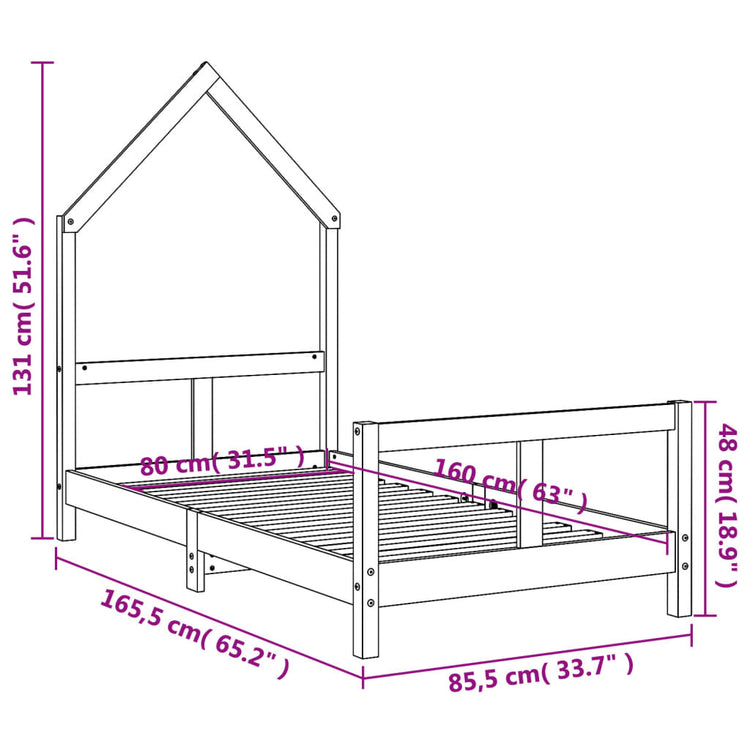 Giroletto per Bambini Bianco 80x160cm in Legno Massello di Pino 834559