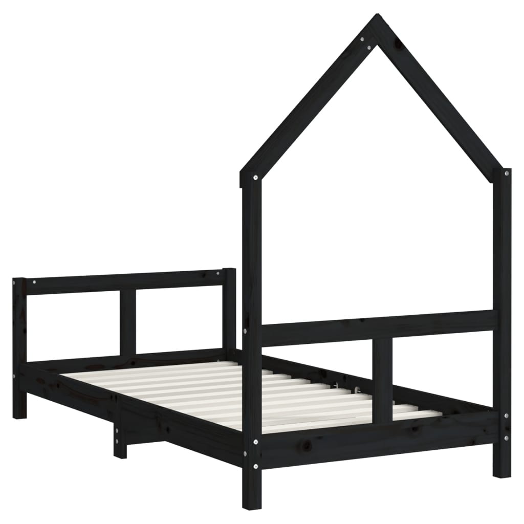 Giroletto per Bambini Nero 80x160 cm in Legno Massello di Pino 834560