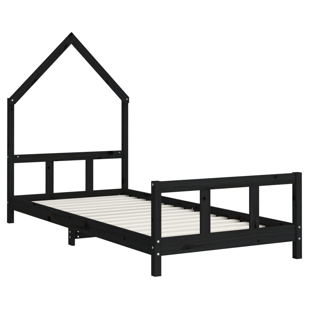 Giroletto per Bambini Nero 90x190 cm in Legno Massello di Pino 834563