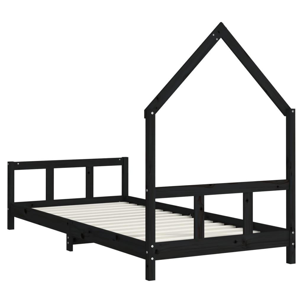 Giroletto per Bambini Nero 90x190 cm in Legno Massello di Pino 834563