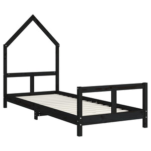 Giroletto per Bambini Nero 80x200 cm in Legno Massello di Pino 834566