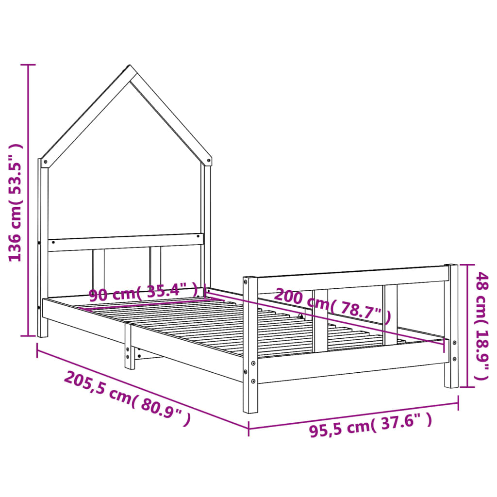 Giroletto per Bambini 90x200 cm in Legno Massello di Pino 834567