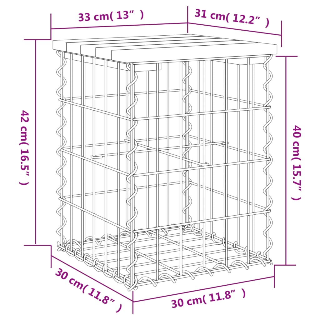 Panca Giardino Design Gabbione 33x31x42 cm Legno Massello Pino 834326