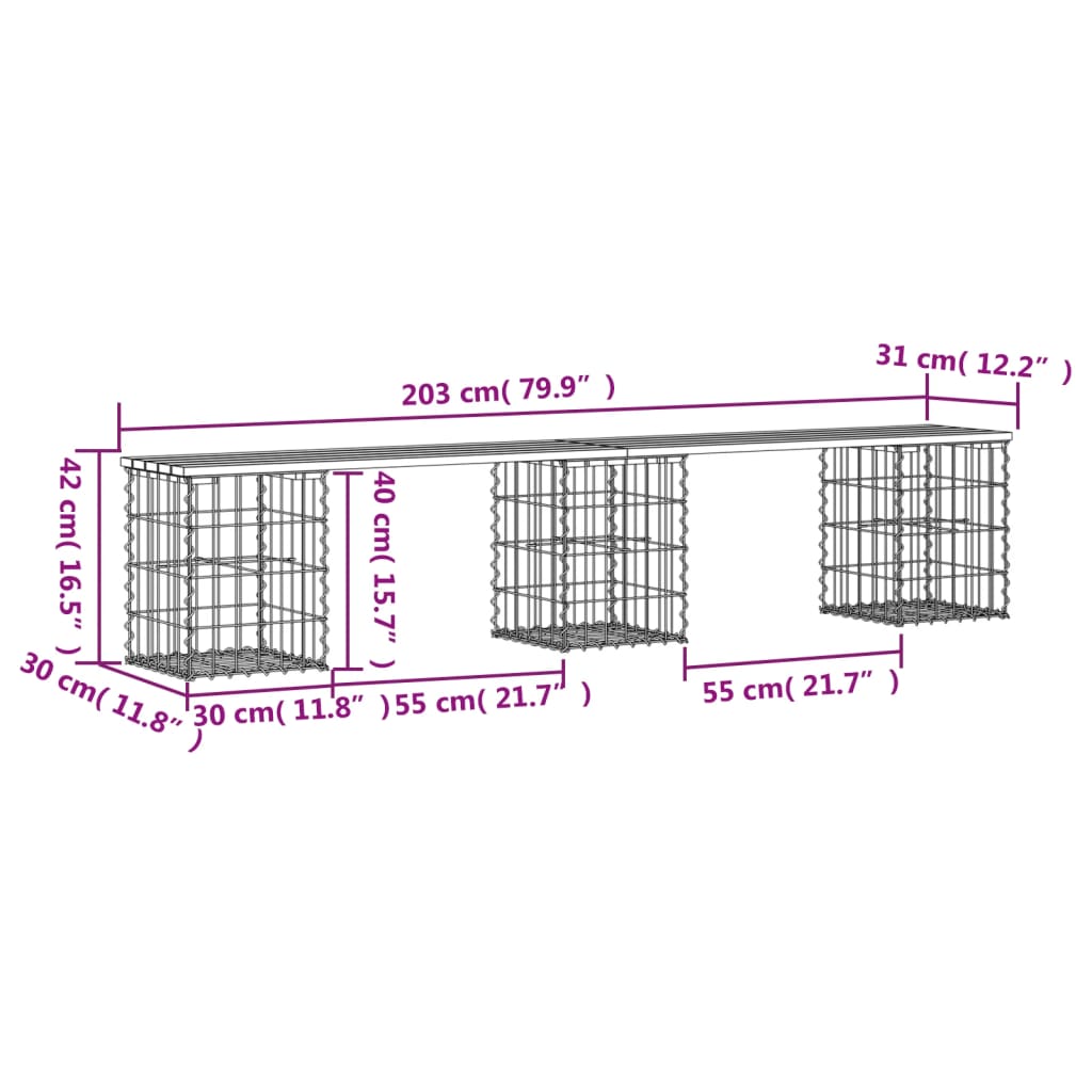 Panca da Giardino Design Gabbione 203x31x42 cm Massello Douglas 834333