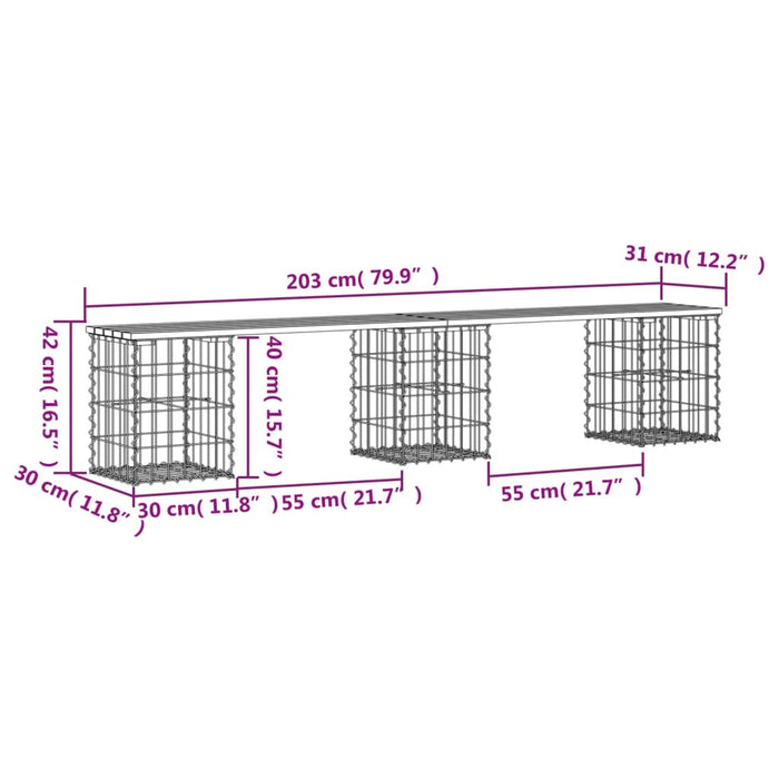 Panca da Giardino Design Gabbione 203x31x42 cm Pino Impregnato 834334