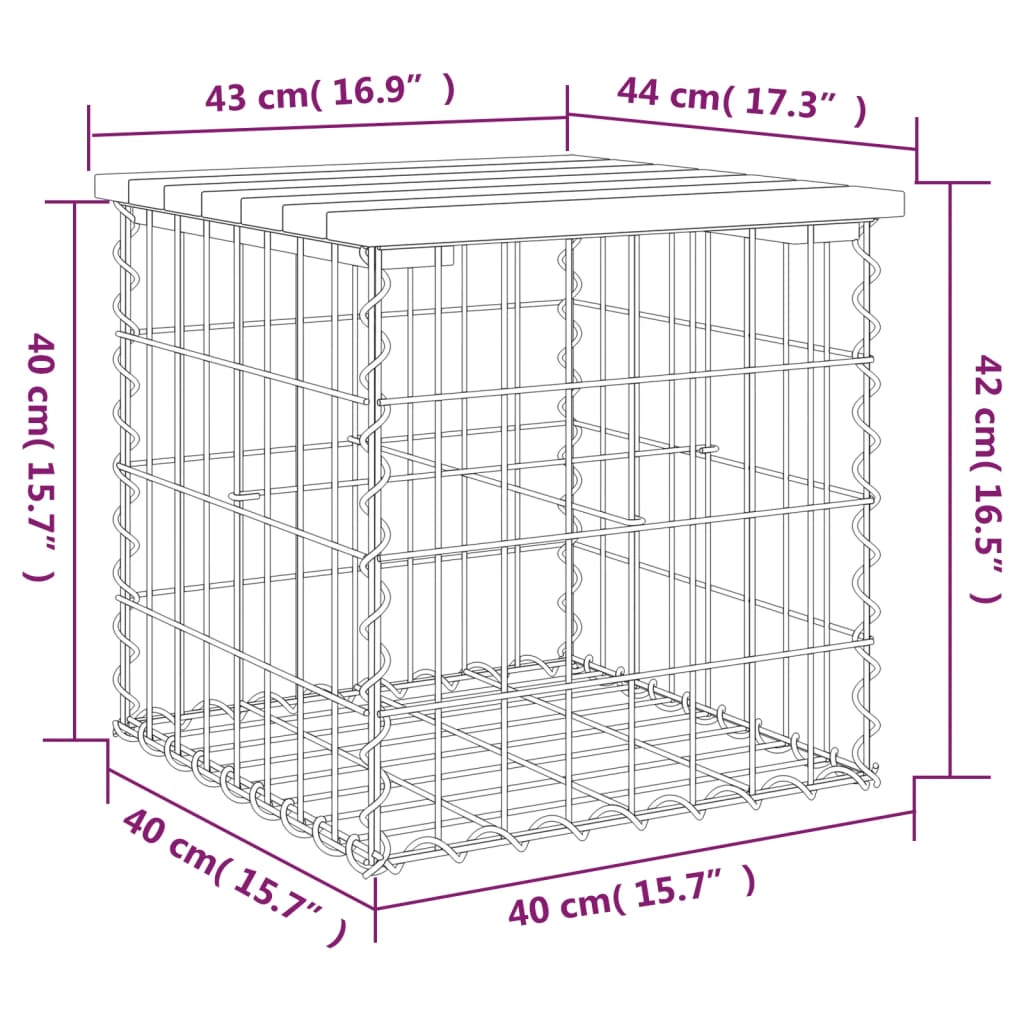 Panca Giardino Design Gabbione 43x44x42 cm Legno Massello Pino 834335