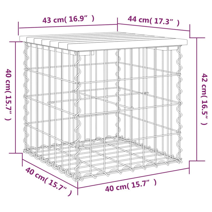 Panca Giardino Design Gabbione 43x44x42 cm Legno Massello Pino 834335