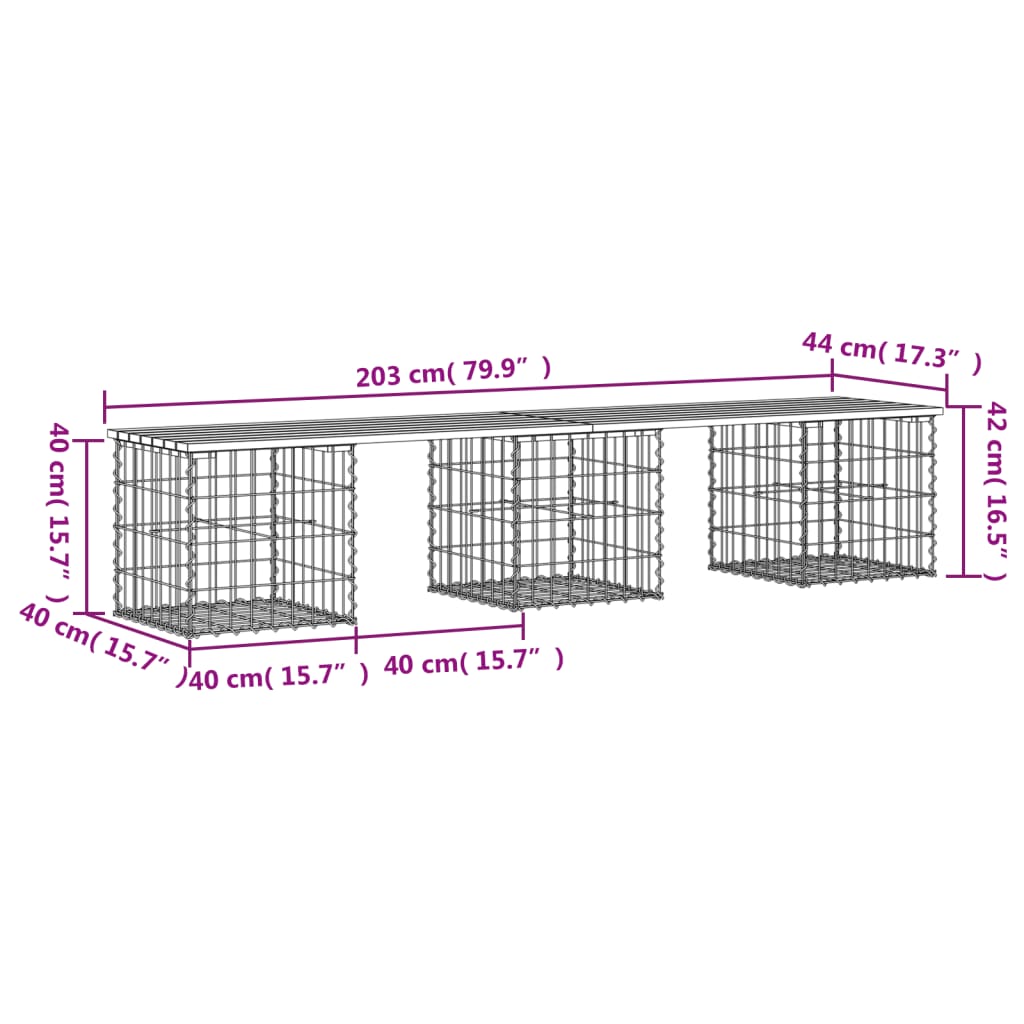 Panca Giardino Design Gabbione 203x44x42 cm Legno Massello Pino 834341