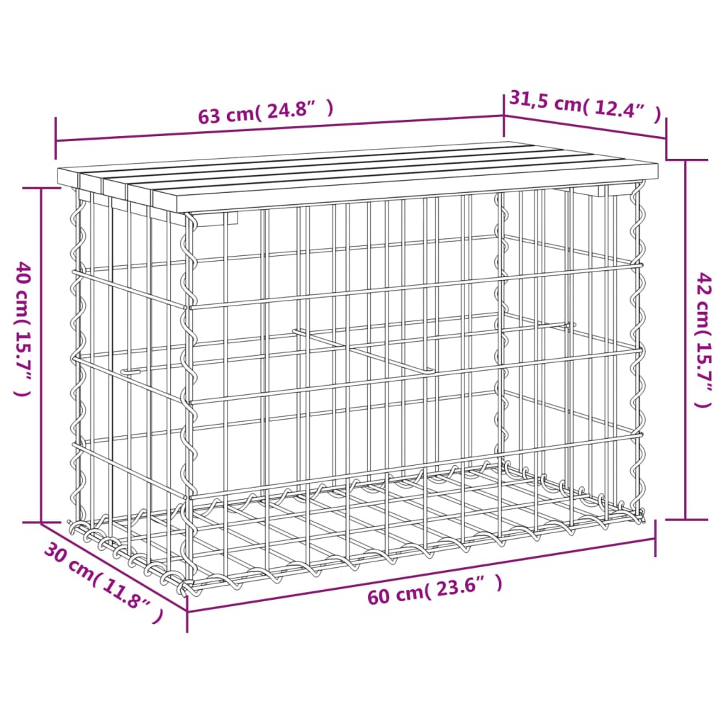 Panca da Giardino Design Gabbione 63x31,5x42cm Massello Douglas 834345