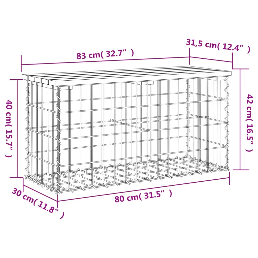 Panca da Giardino Design Gabbione 83x31,5x42 cm Pino Impregnato 834349