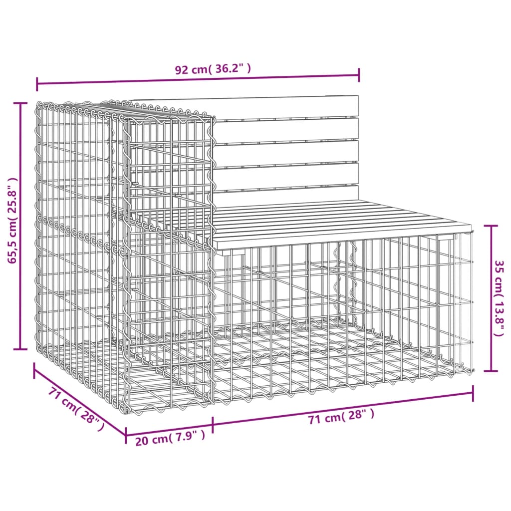 Panca Giardino Design Gabbione 92x71x65,5 cm Massello di Pino 834380