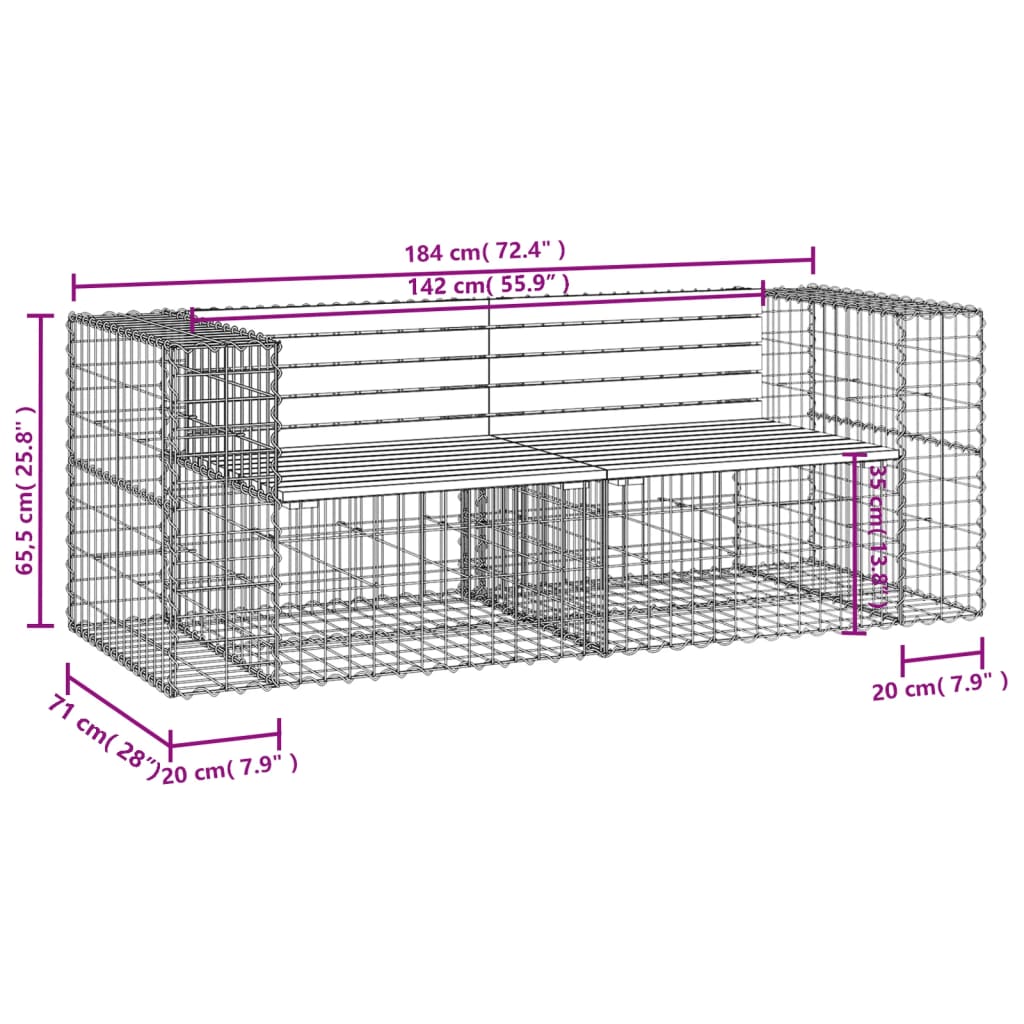 Panca da Giardino Design Gabbione 184x71x65,5cm Pino Impregnato 3196238