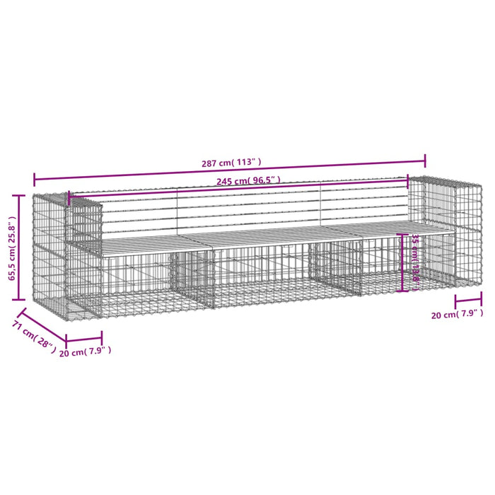 Panca Giardino Design Gabbione 287x71x65,5 cm Massello di Pino 3196251