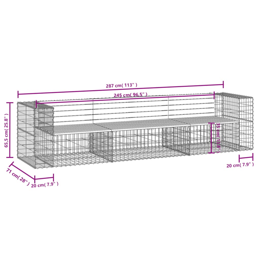 Panca Giardino Design Gabbione 287x71x65,5 cm Massello Douglas 3196252