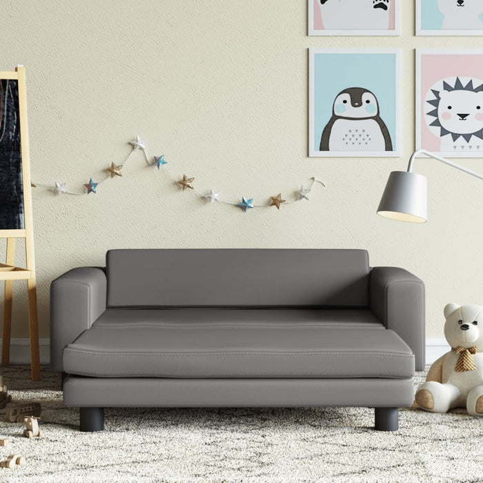 Divano Bambini con Poggiapiedi Grigio 100x50x30 cm Similpellecod mxl 93876