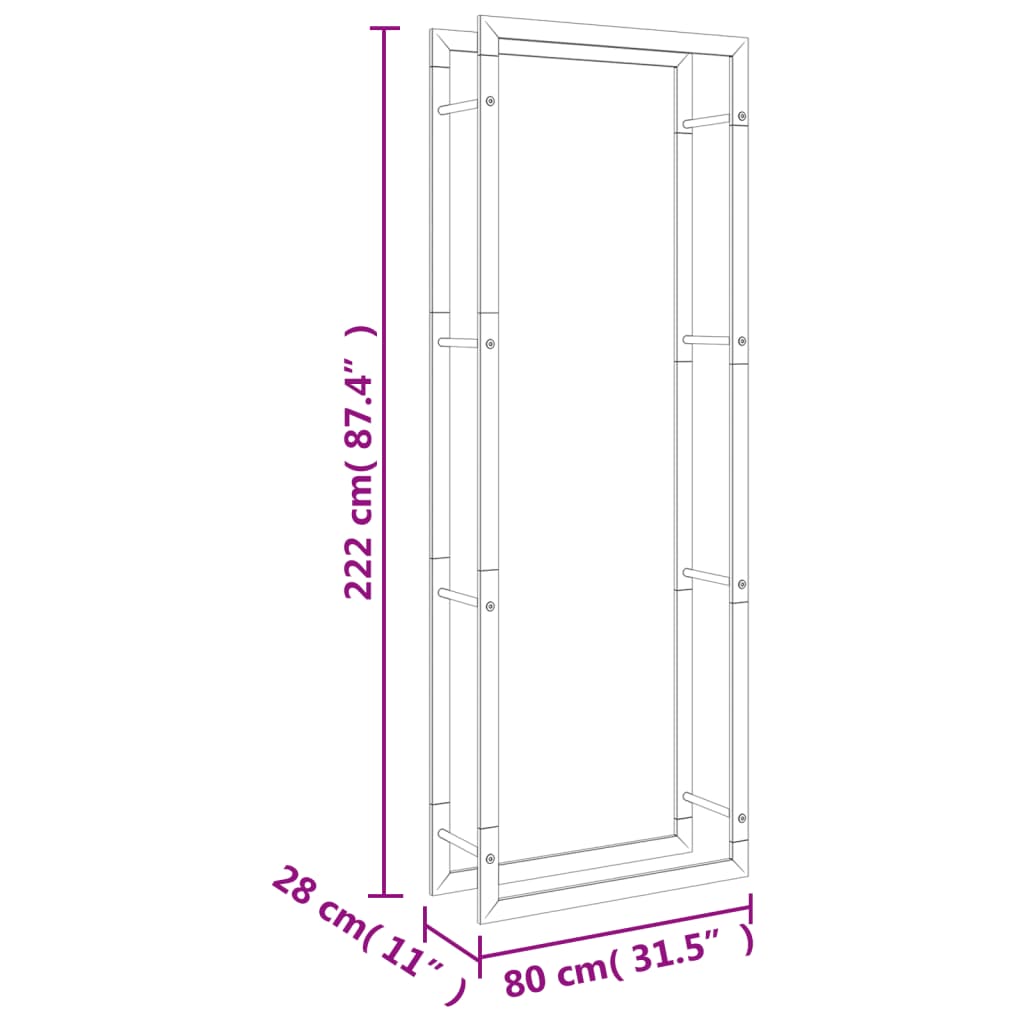 Portalegna 80x28x222 cm in Acciaio Inossidabile 357864