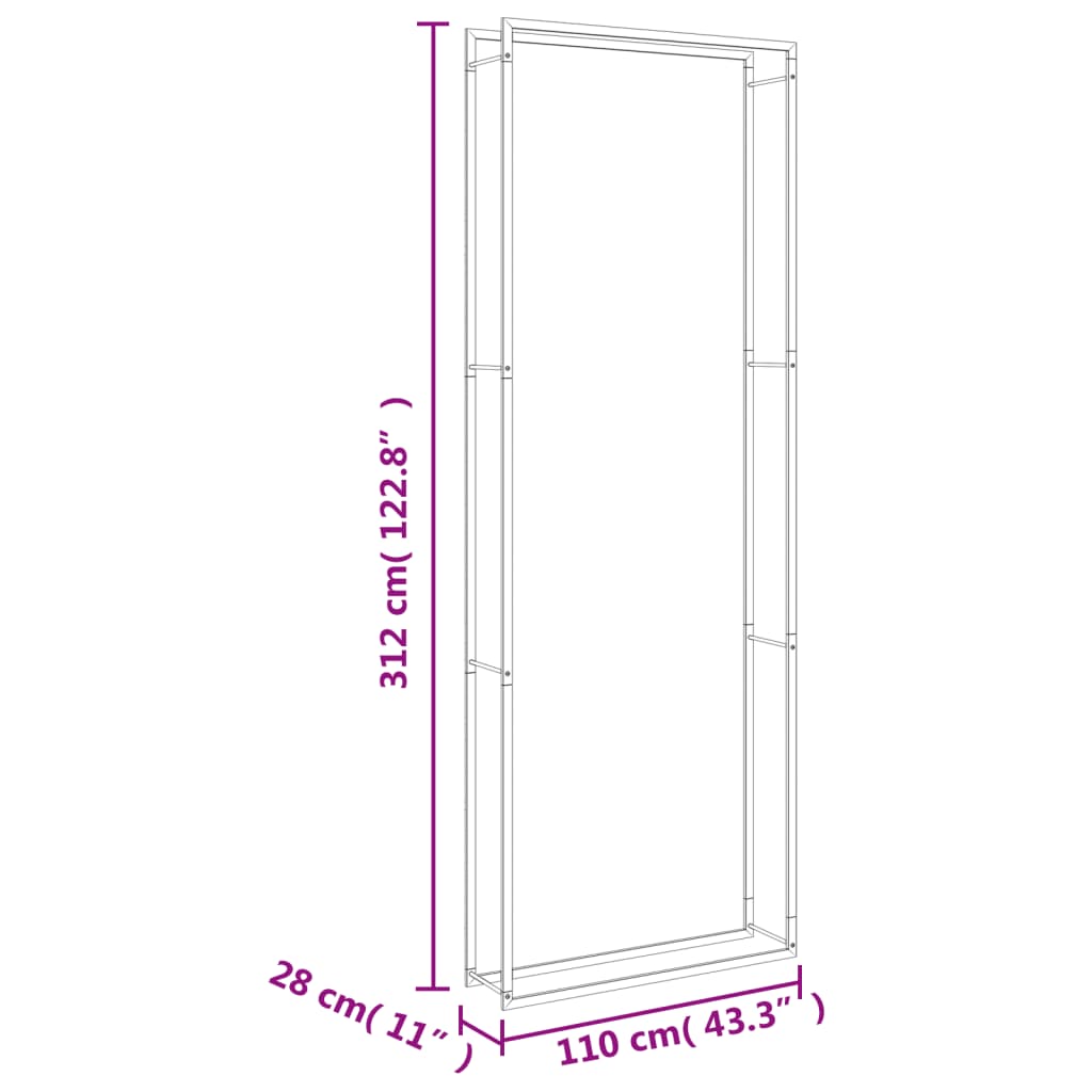 Portalegna 110x28x312 cm in Acciaio Inossidabile 357867