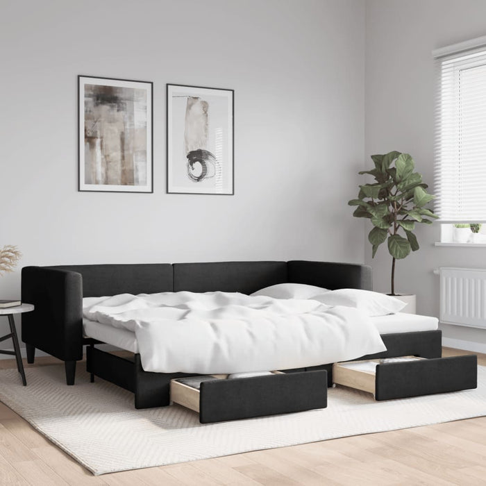 Divano Letto Estraibile con Cassetti Nero 90x200 cm in Tessutocod mxl 106652